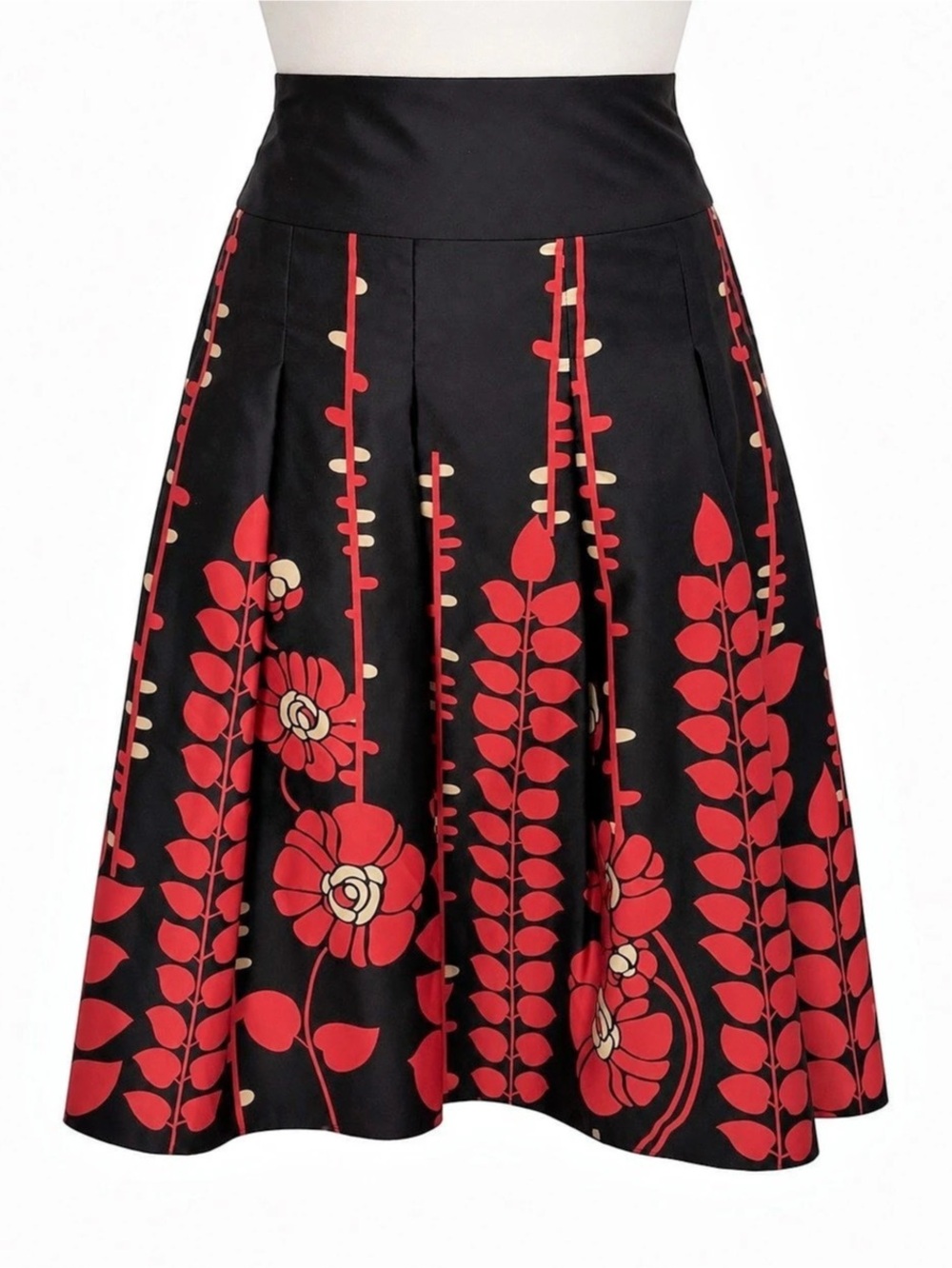 Mossimo Black Red Floral Pleated Midi Skirt Size 8